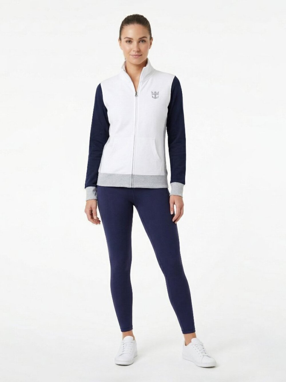 Royal Caribbean White/Navy/Grey Zip Up Fleece Sweater size Small